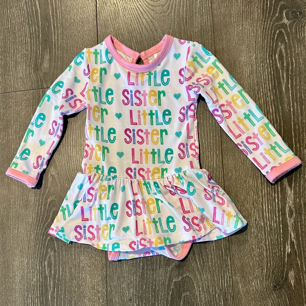 Colorful Little Sister Baby Girl Bamboo Onesie w/Skirt